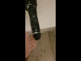 Public shower pleasure with a dildo in a Chinese gym