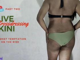 Cross dressing Indian shemale in hot olive bikini, anal scene.