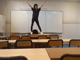 Jon Arteen, a twink student, performs a sexy dance in a classroom before a striptease in front of the teacher.
