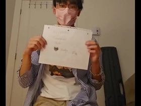 Young Asian boy pleasuring himself and swallowing his cum