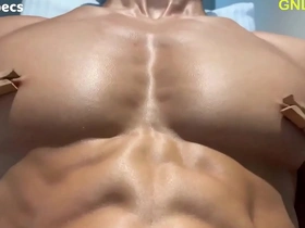 Muscle worship: hot guy gets nipple teasing and edging