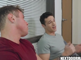 Muscular hunk seduces his straight friend into gay sex