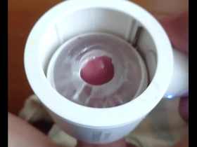 Japanese gay masturbates with a sex toy and climaxes.