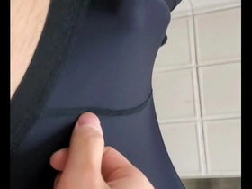 Solo Japanese beauty in tight clothes enjoys a messy facial