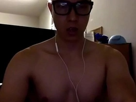 Asian cam boys solo performance in the bathroom ends up in a steamy scene.