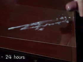 Beautiful amateur shemale covered in cum in a solo fetish scene.