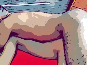 Hot gay manga-style sex scene with a smooth ass in doggy style.