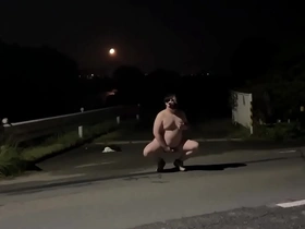 Chubby Japanese girl gets her shaved pussy licked by a stud in public